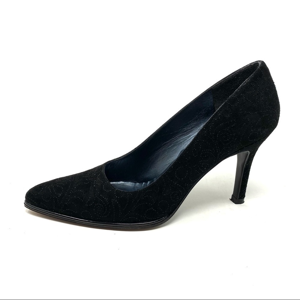 Stuart Weitzman black suede floral pumps
